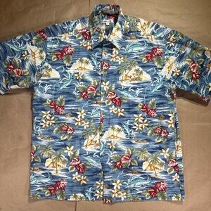 Pierre Cardin Blue Floral Hawaiian Shirt